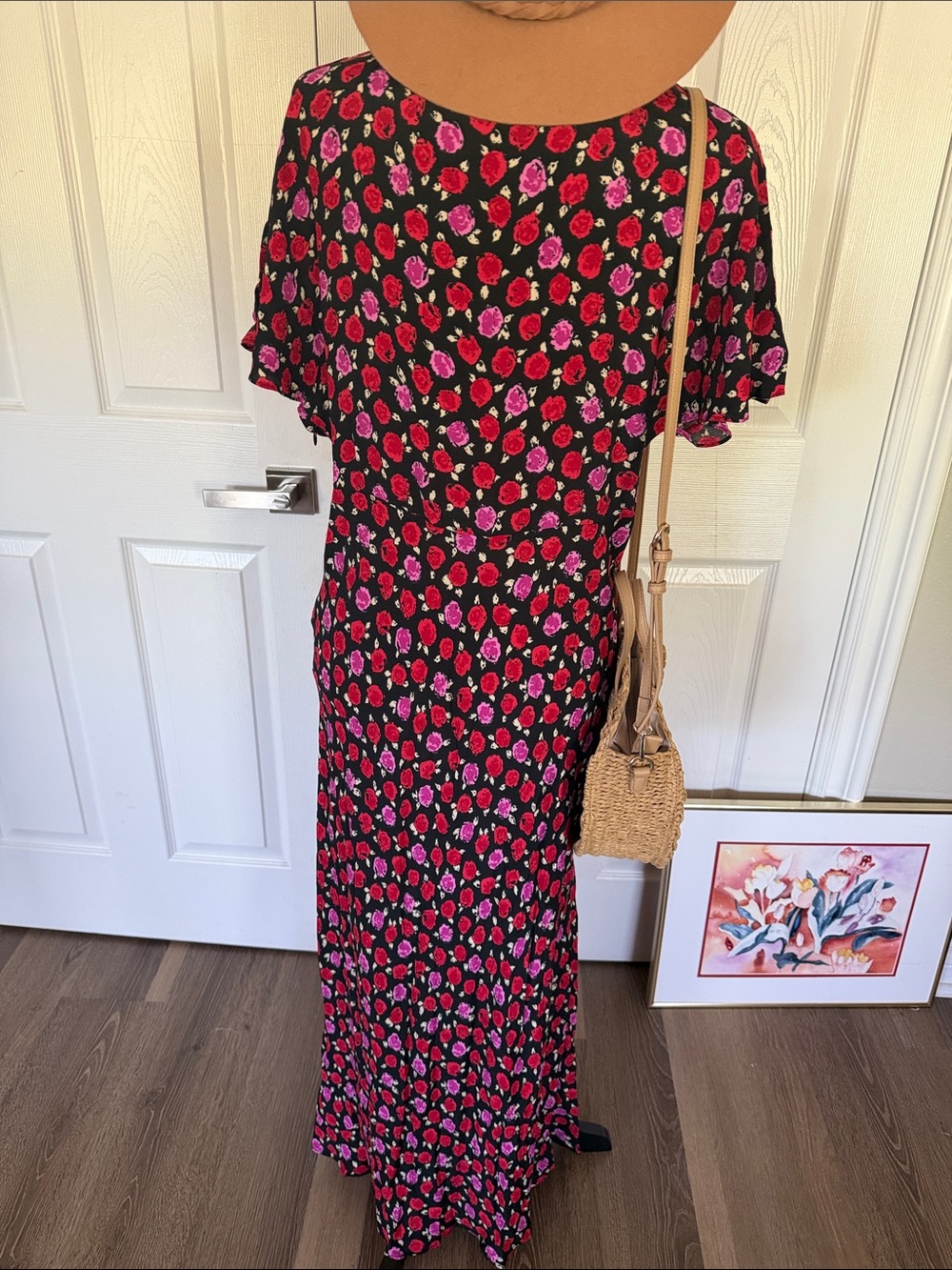 Zara Black Maxi Dress with Pink Floral Print - Picture 6 of 12
